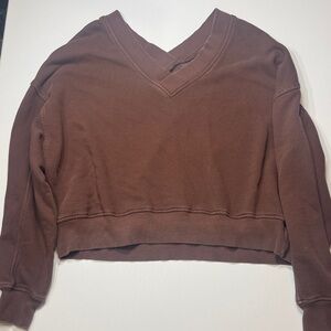 Aerie Chocolate Brown Cropped Sweatshirt